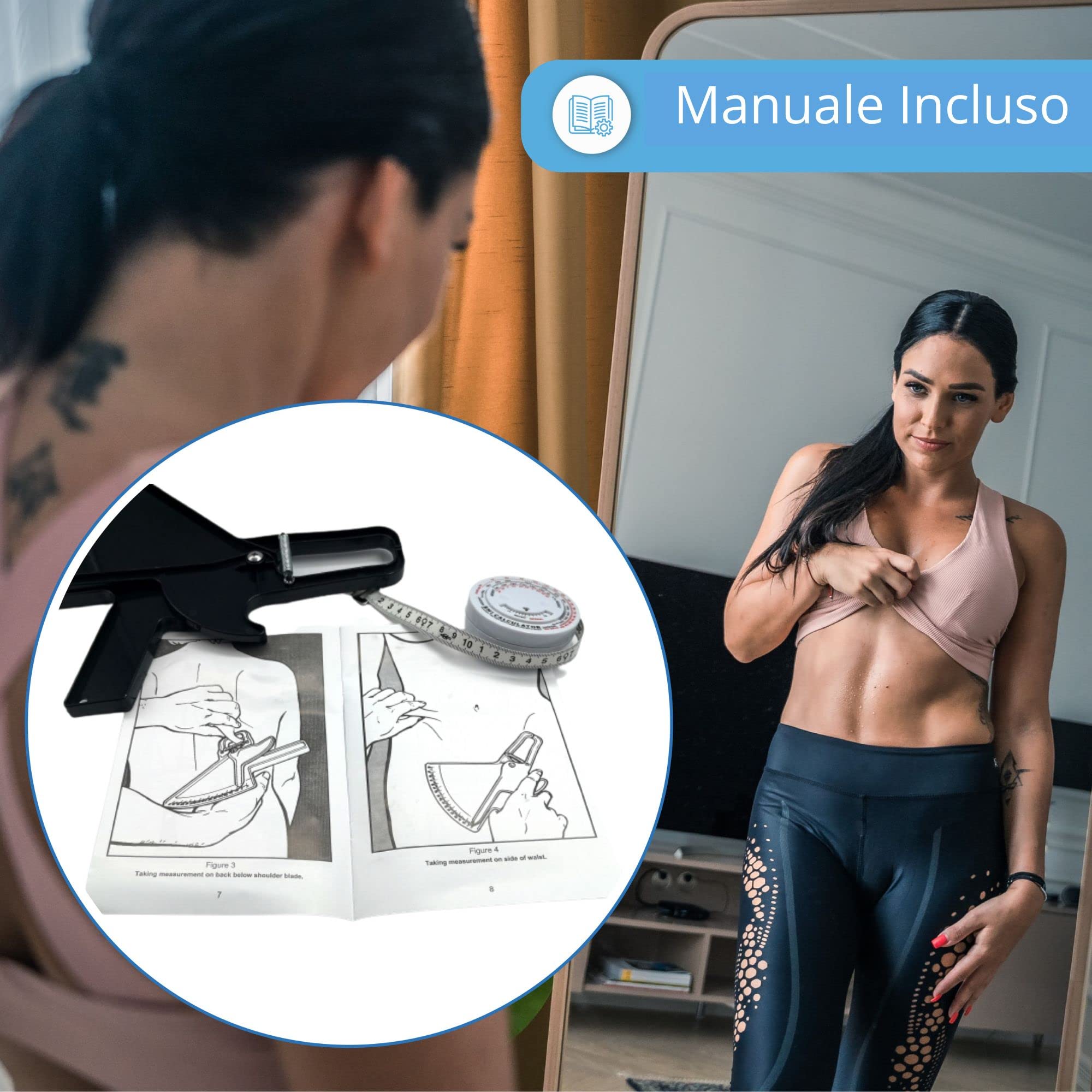 Kitdi3 Plicometro Professionale + Metro per Misurare Corpo +Foglio di Calcolo per Misurare la% di Grasso -Misuratore Grasso Corporeo -Ideale per Professionisti e Persone che Vogliono Perdere Grasso