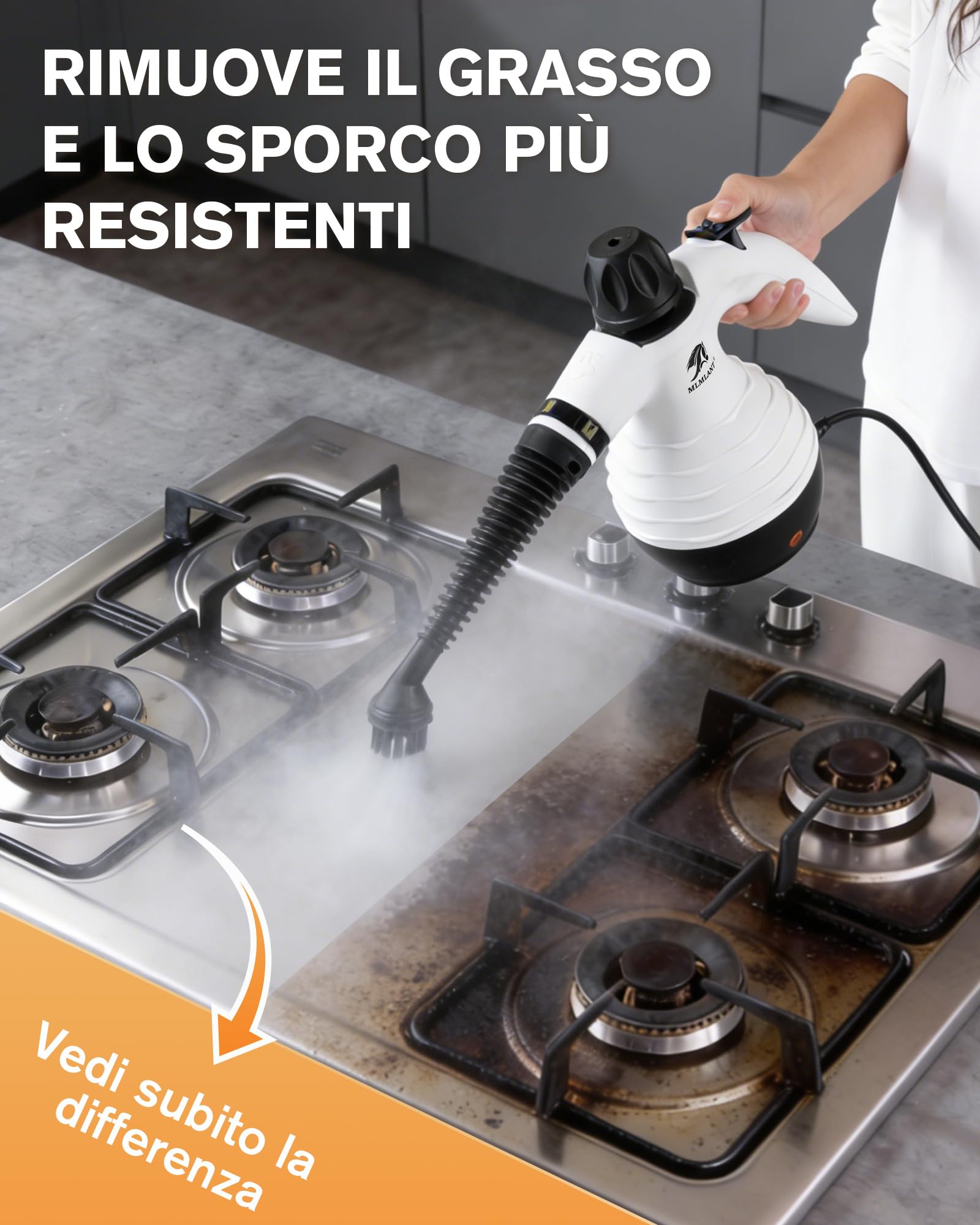 MLMLANT Pulitore a vapore portatile multifunzione con blocco di sicurezza e kit accessori da 10 pezzi, ideale per tappeti, divani, mobili imbottiti, materassi, sedili auto e altro ancora