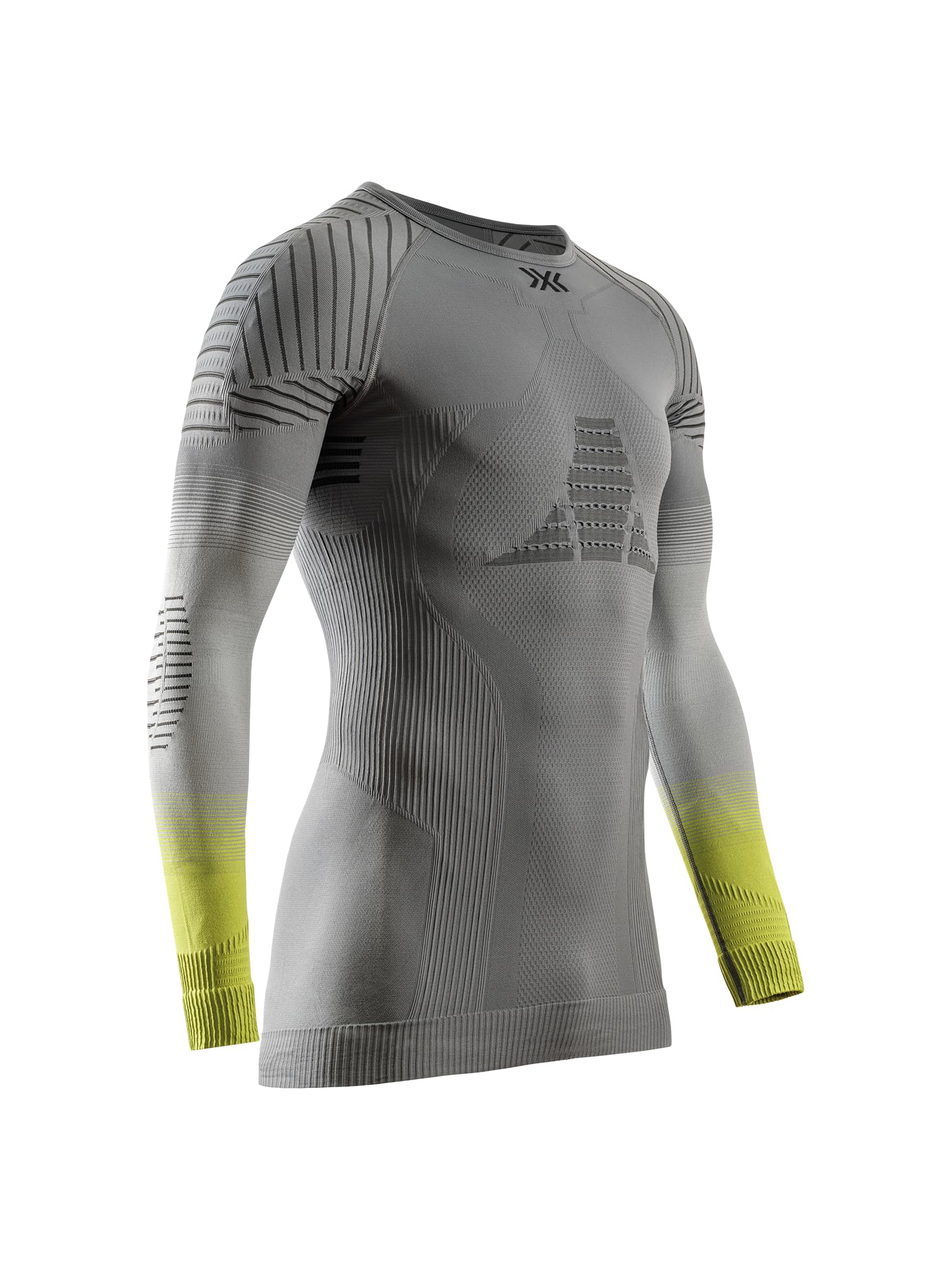 X-Bionic Invent FX Shirt Maniche Lunghe Uomo – Termoregolazione e Performance Ottimizzate, 3D Bionic Sphere System, Tecnologia Retina – Ideale per Sport Invernali - Grigio/Grigio Chiaro/Canarino, XL
