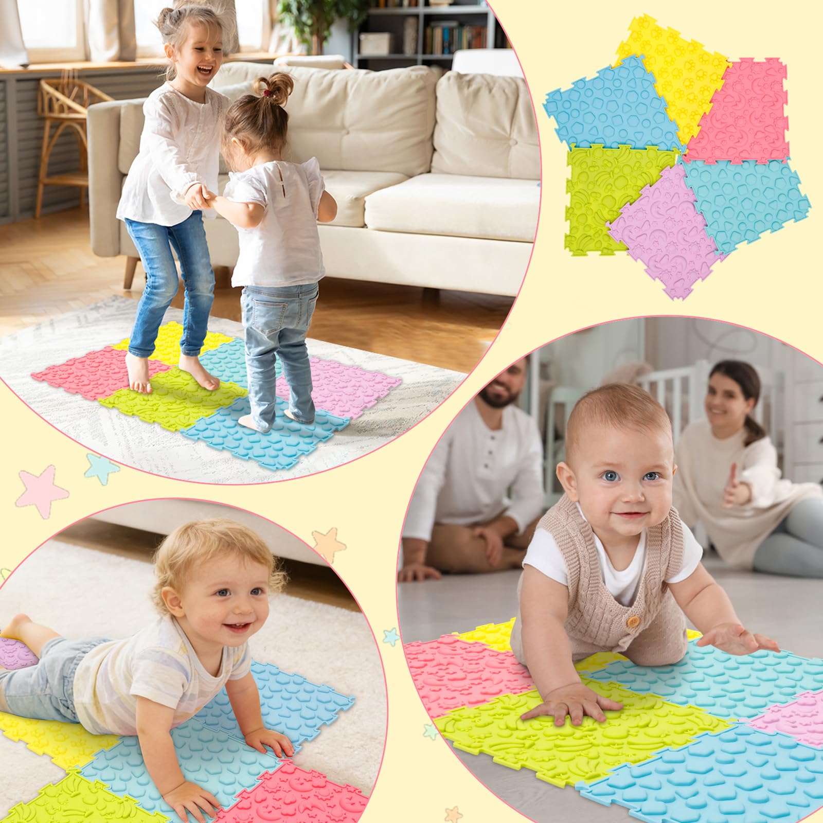 Sensorisches Massage-Puzzle für Kinder, 6-teilig, sensorische Matte, orthopädische Massagematte, Puzzle-Matte für Babys, für Berührungswahrnehmung, Fußprävention (6 Stücke)