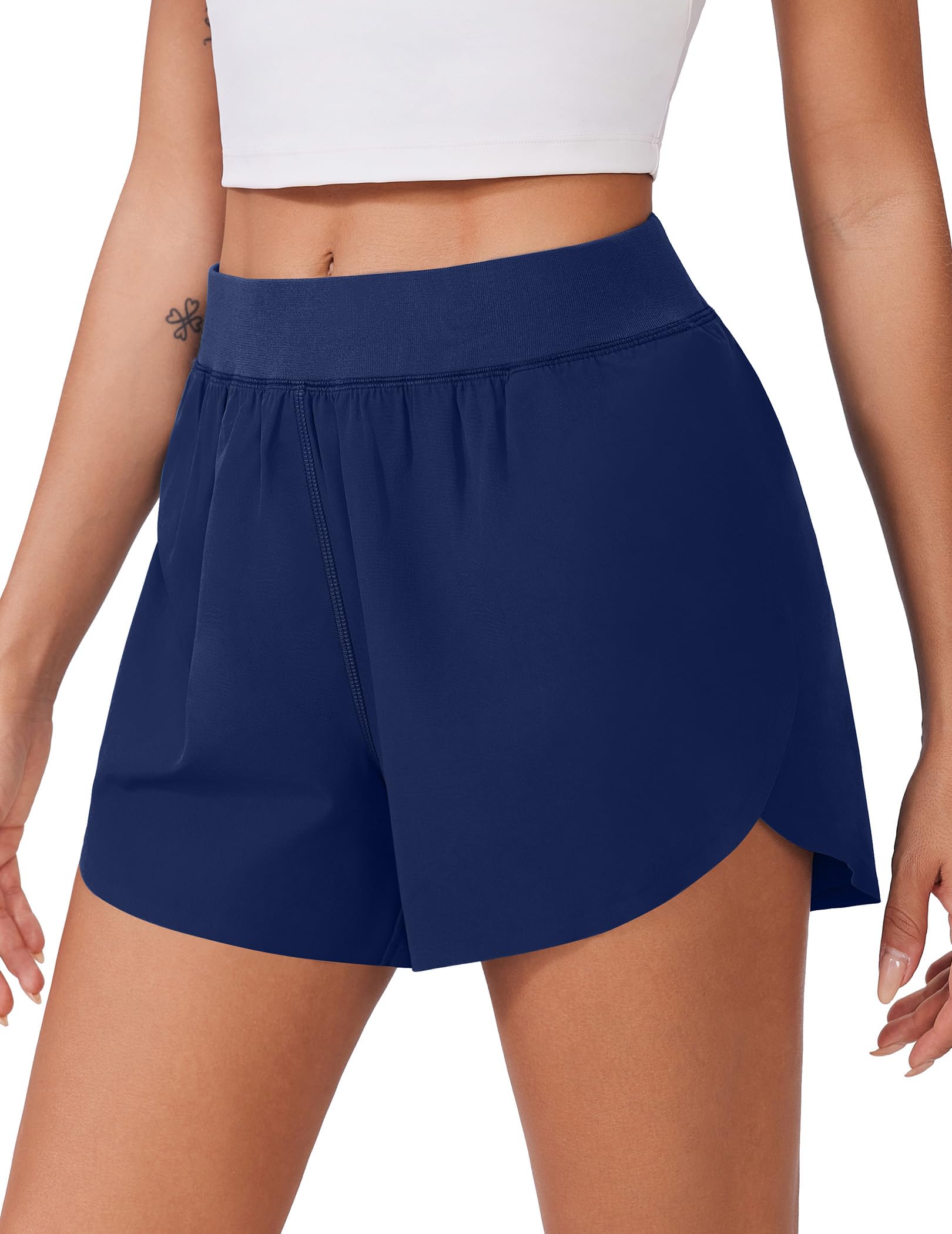 PINSPARK Womens Running Shorts High Waisted Athletic Shorts Quick Dry Exercise Workout Shorts with Mesh Liner