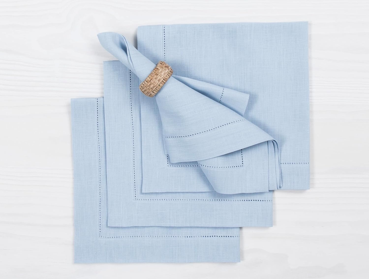 Solino Home Hemstitch Linen Dinner Napkins 20 x 20 Inch - Sky Blue 100% Pure Linen Easter Cloth Napkins Set of 4 - Classic Hemstitch, Handcrafted and Machine Washable Sky Blue 20" x 20" (Set of 4)