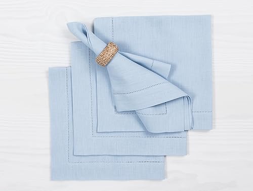 Solino Home Sky Blue Linen Napkins Set of 4-100% Pure