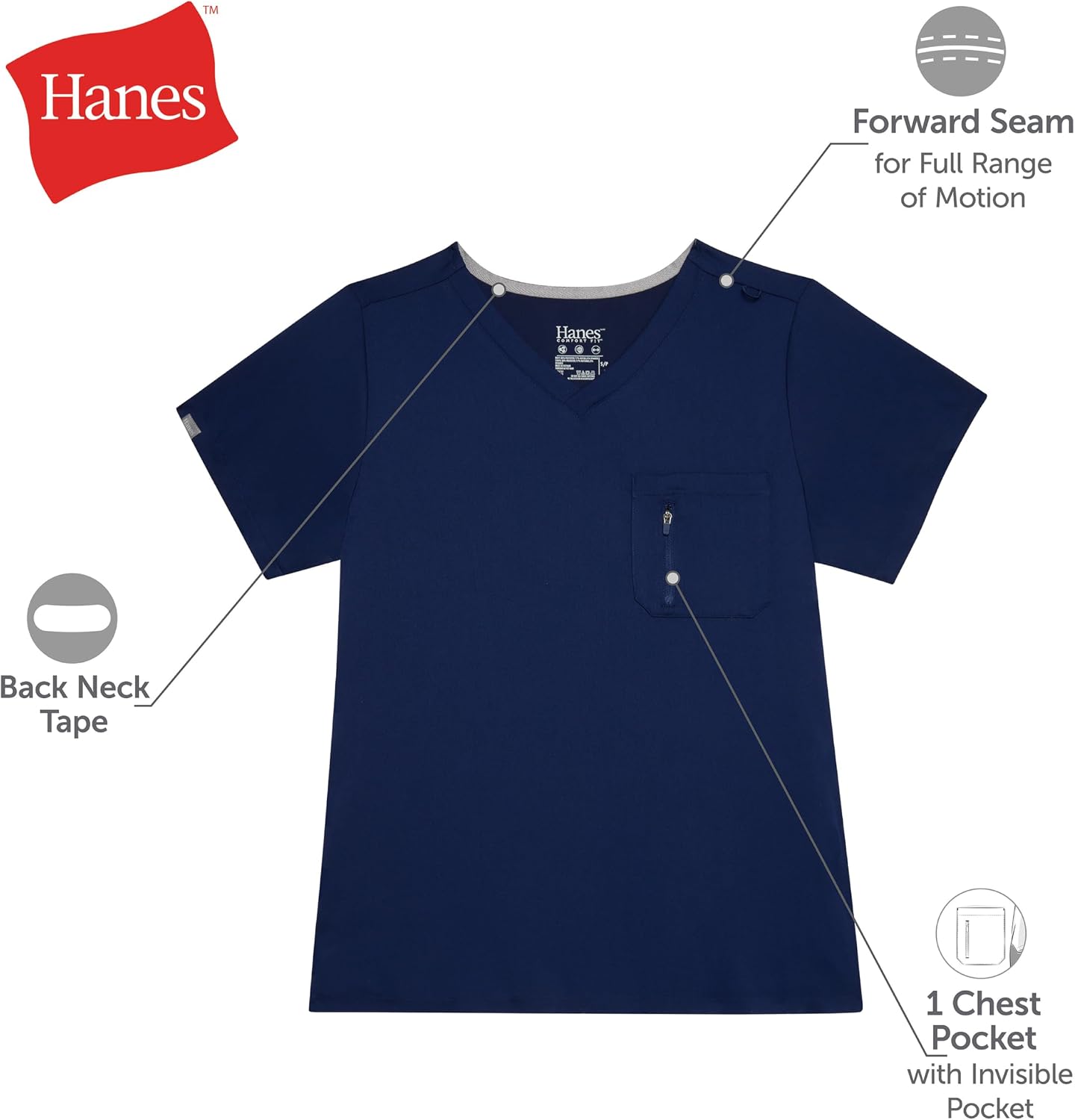 Hanes Women's Premium Scrubs Top with Single Pocket, Comfort Fit Scrubs for Women, Nurse Essentials