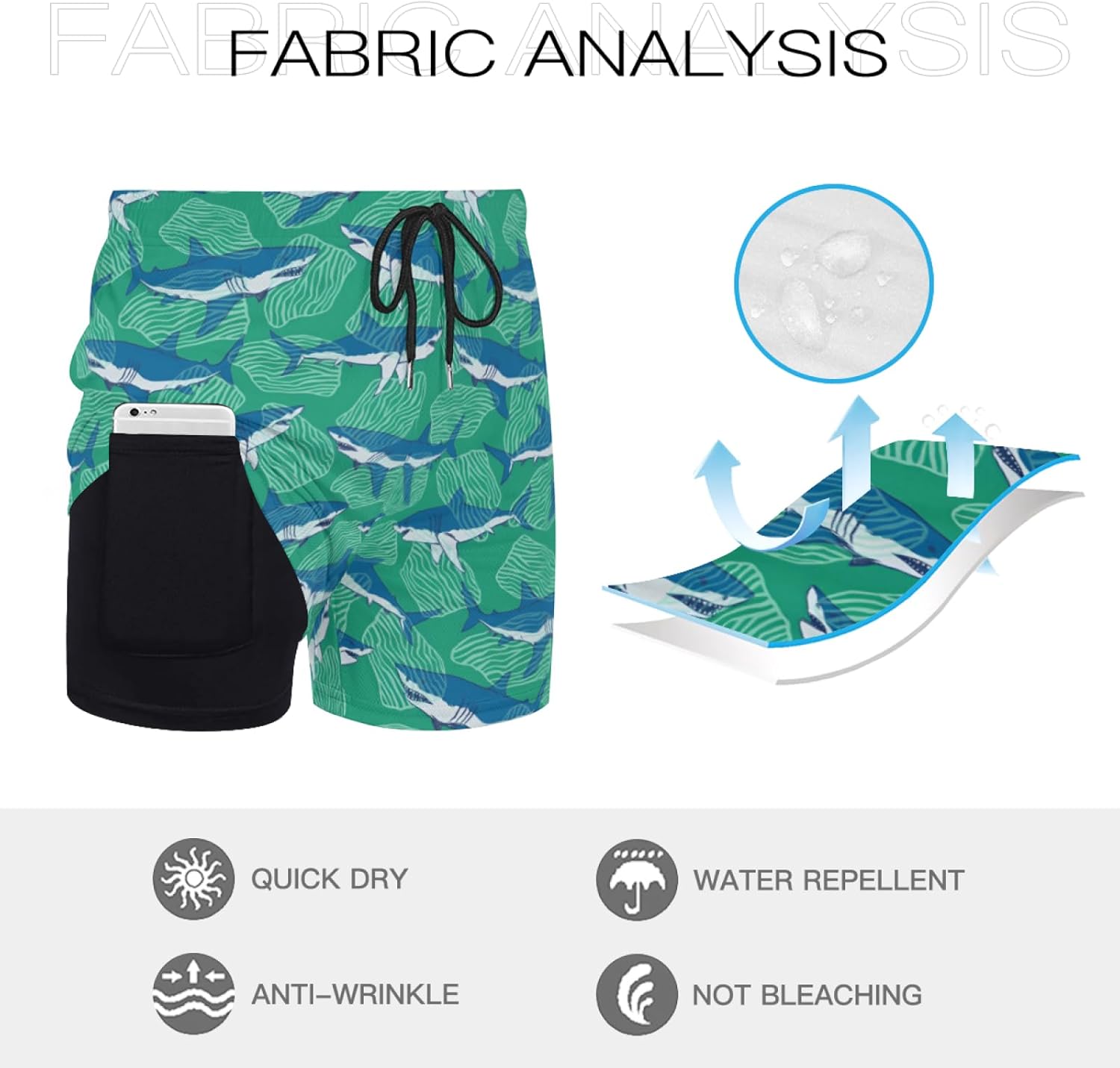 Funny Men's Swimwear Board Shorts with Compression Liner, Quick Dry Swim Trunks with Backside Zipper Pockets - Image 4