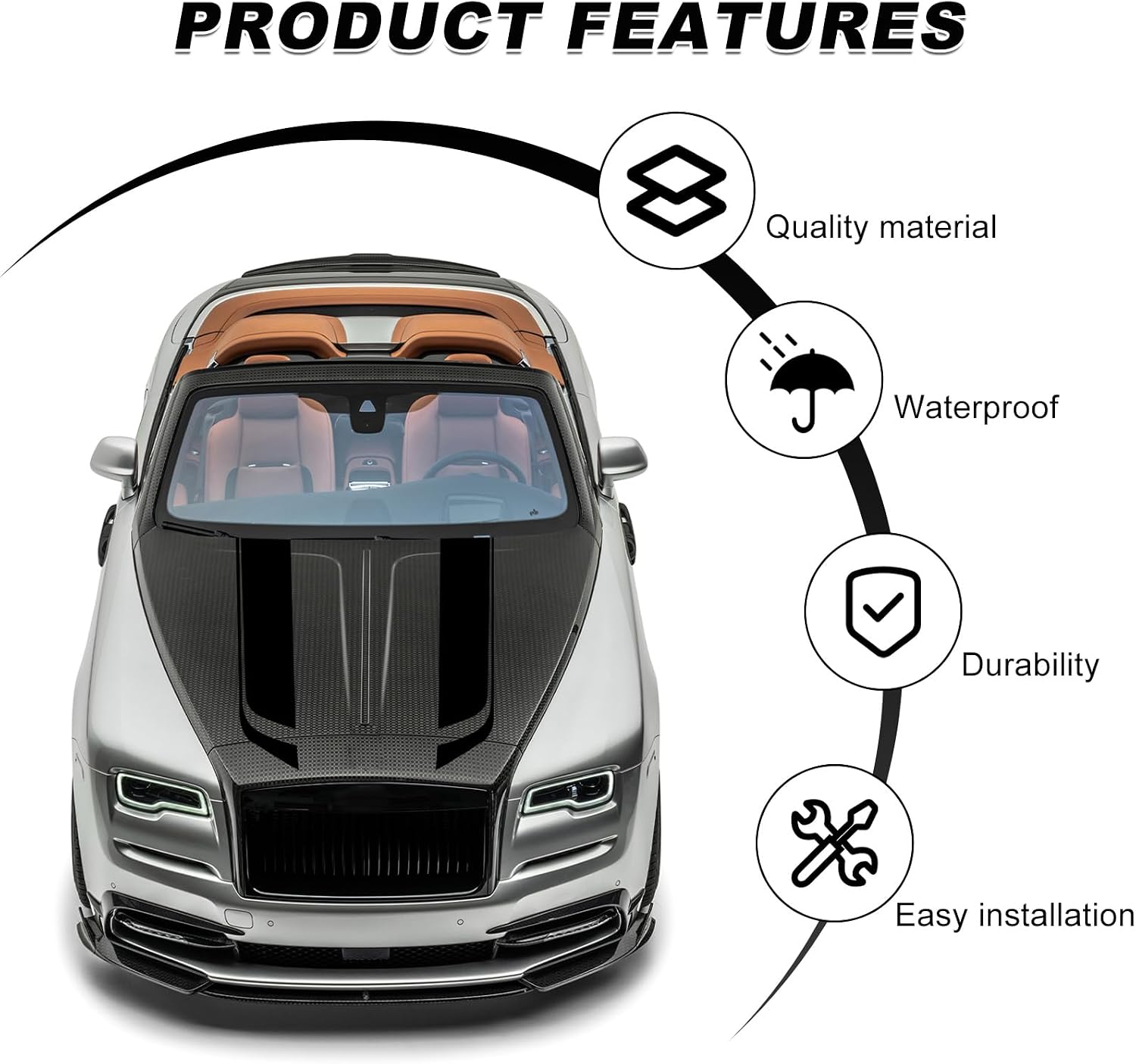 Car Hood Decal Sticker, Automotive Side Body Stripe Graphics Racing Bumper Sticker, Universal Vehicle Skirt Roof Bonnet Vinyl Decal Exterior Decoration, Car Accessories (Black)