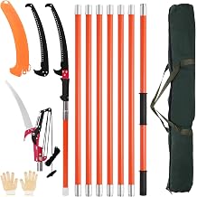 Pole Pruning Saw 27 Foot Tree Pruners Long Reach Telescopic, Manual Pole Saw Adjustable Length, with Blade and Cut Resistant Gloves, Telescopic Tree Pruner for Palm Oak High Branch