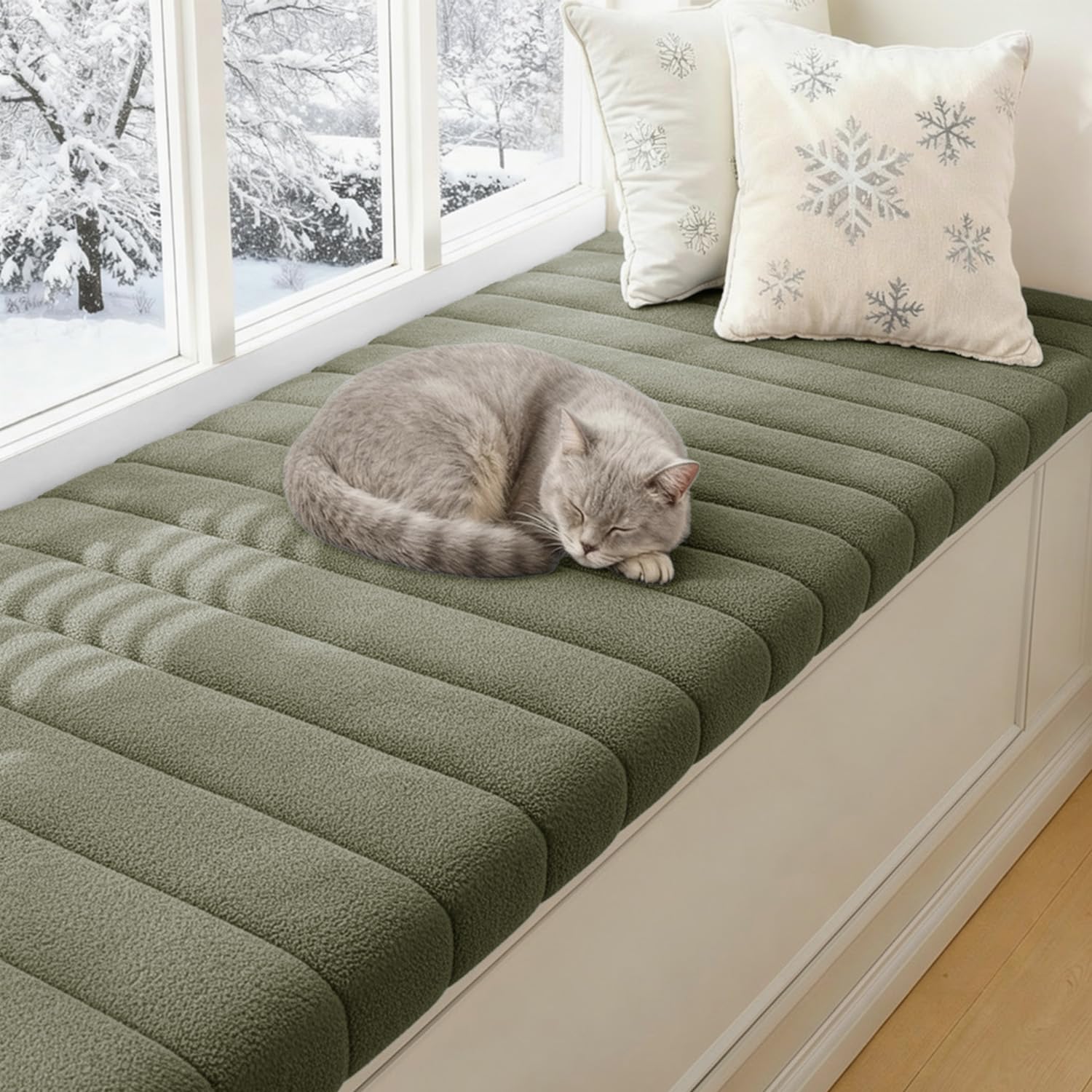 Coussin vert foncé 150x40 cm antidérapant et lavable pour banquette de salle à manger