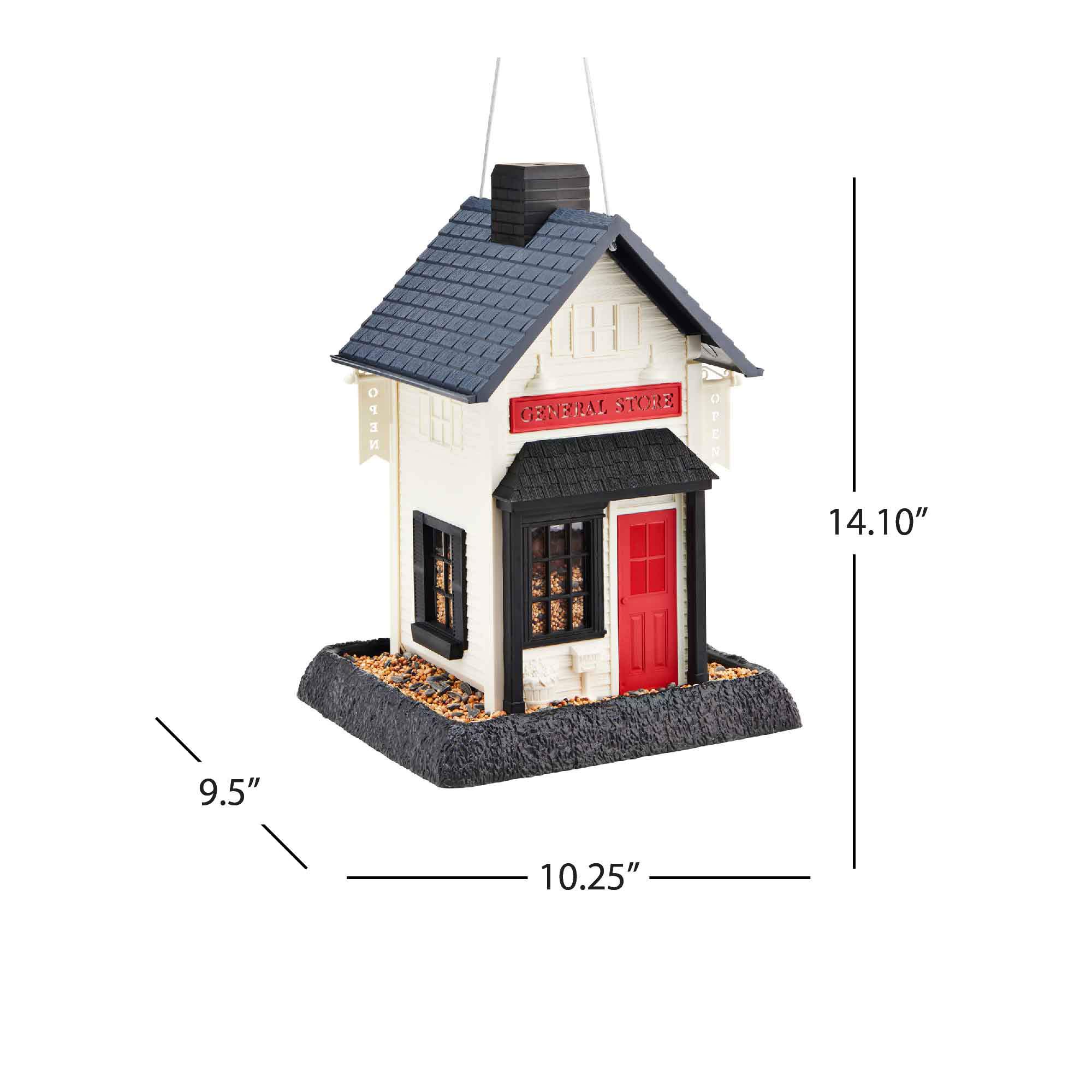 North States Village Collection General Store Birdfeeder: Easy Fill and Clean. Hanging or Pole Mount. Made in USA. 6.5 Pound Seed Capacity (10.25" x 9.5" x 14â€_x009d_, Black/White/Red)