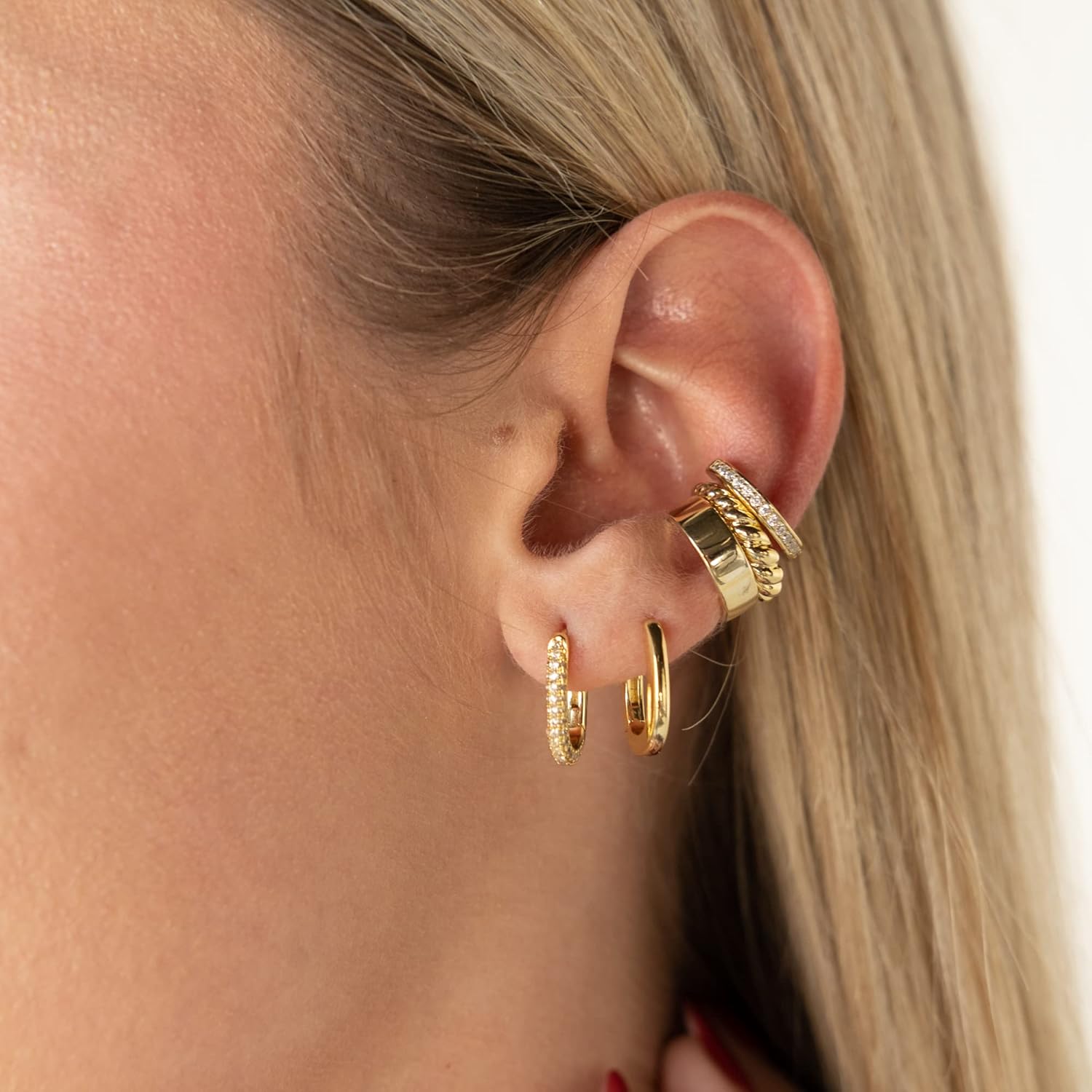 Pavé CZ U Hoops Oval Huggies | 18K Gold Vermeil | Bold Halo Oval Hoop Earrings