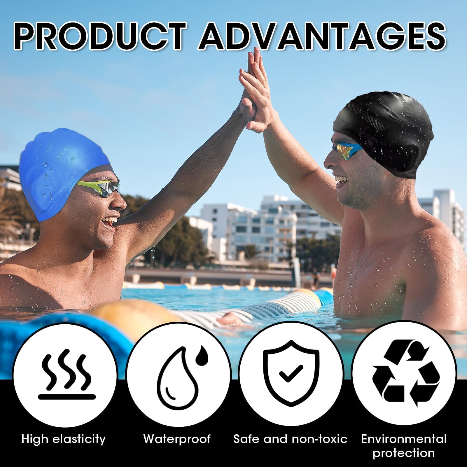 Gorro de Natación Silicona Impermeable 3D para Mujeres y Hombres Cabello Corto/Largo Adultos