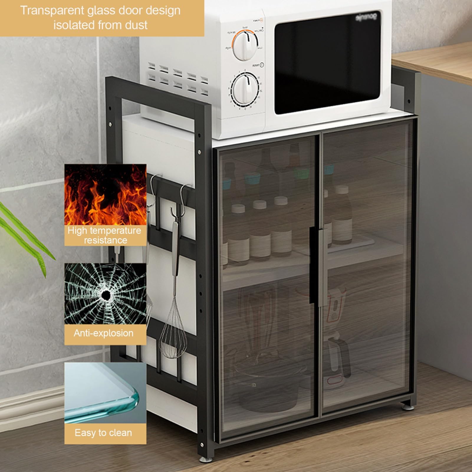 Armadietto da cucina autoportante bianco con ripiani regolabili, supporto per microonde e ante per armadietti, perfetto per sala da pranzo, soggiorno, studio e cucina