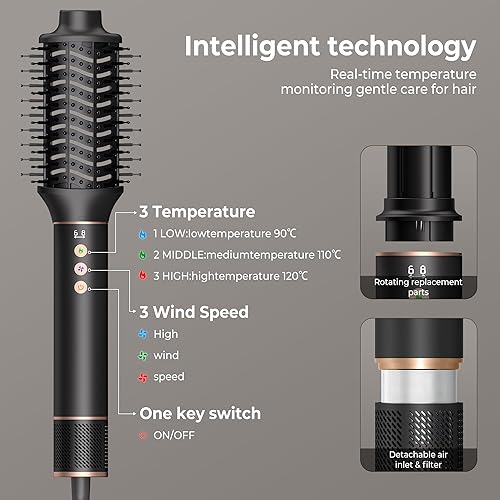 Miniatura 8 de Cepillo secador de pelo 5 en 1 autoenvoltura para cabello de aire caliente con aleación de aluminio de alta velocidad, cepillo secador