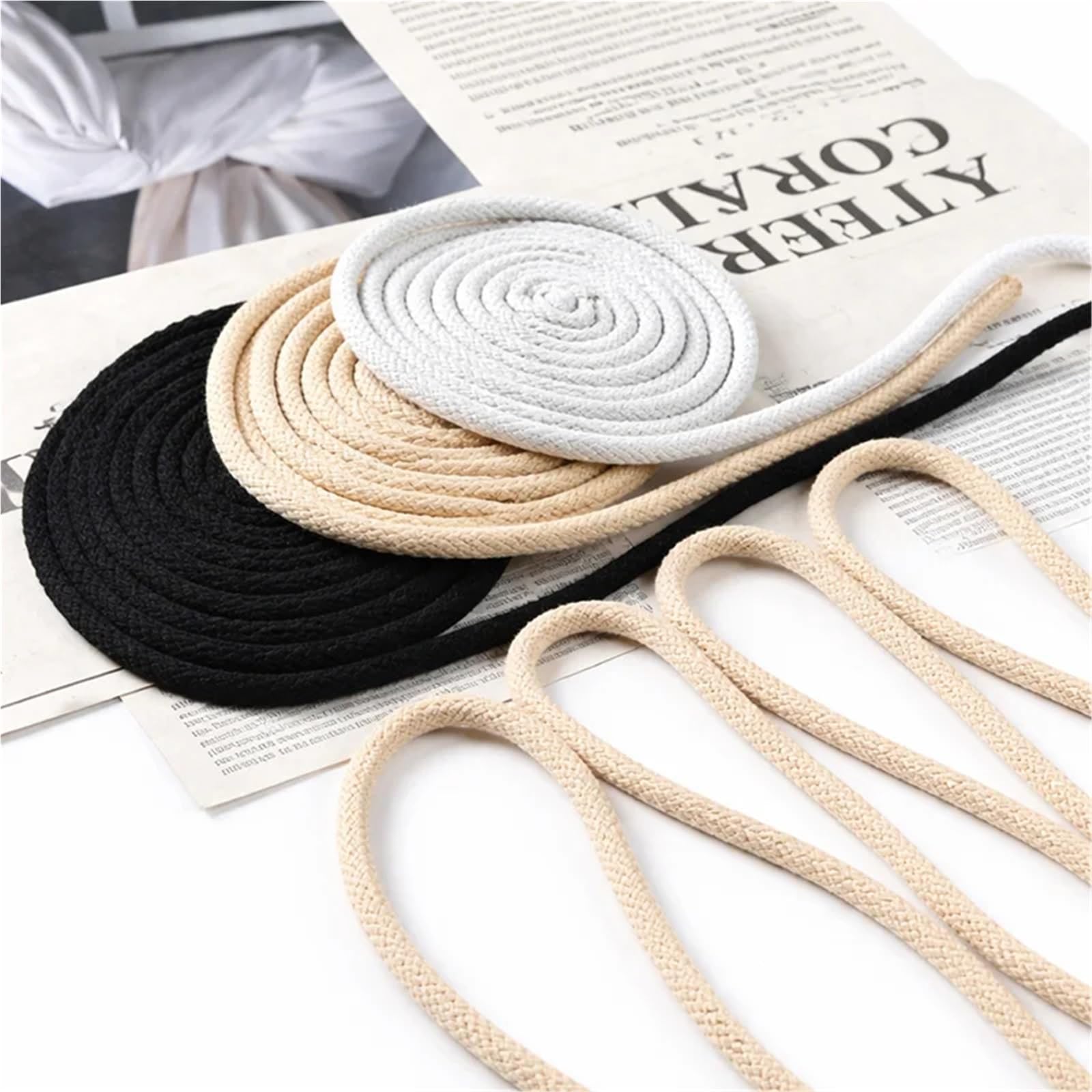 Cordón de algodón Trenzado Cordón de algodón Trenzado for Coser Ropa, Sombrero, Cuerda, macramé, Bolsa for el hogar, 10/20M, 4-10mm, 16 Partes(Beige-10mm,20Meters)