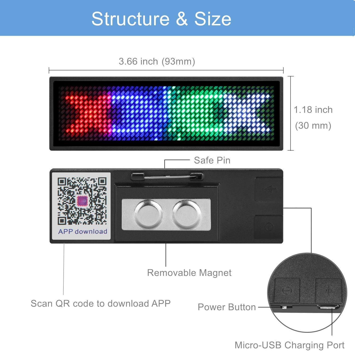 LED Name Tag 2 Pack, OUHL LED Name Badge Upgraded Cellphone Programmable Price Tag for Restaurant Shop Exhibition (Multicolored)