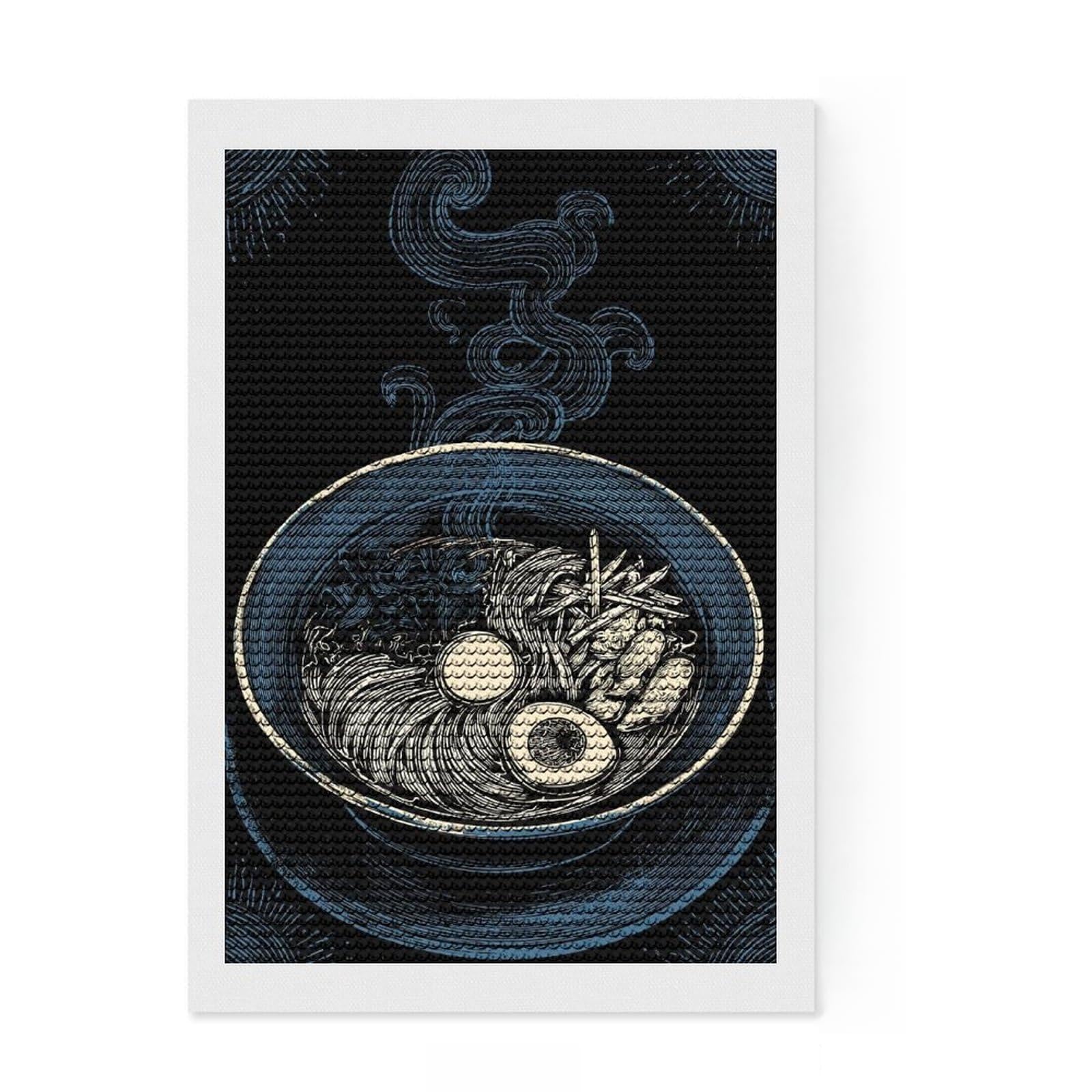 Junmoney Detailed Ramen Bowl Illustration Diamond Art Canvas 8"x12", Finish and Display, Sparkling Round Gems, Easy Handmade Project, Home Wall Decor