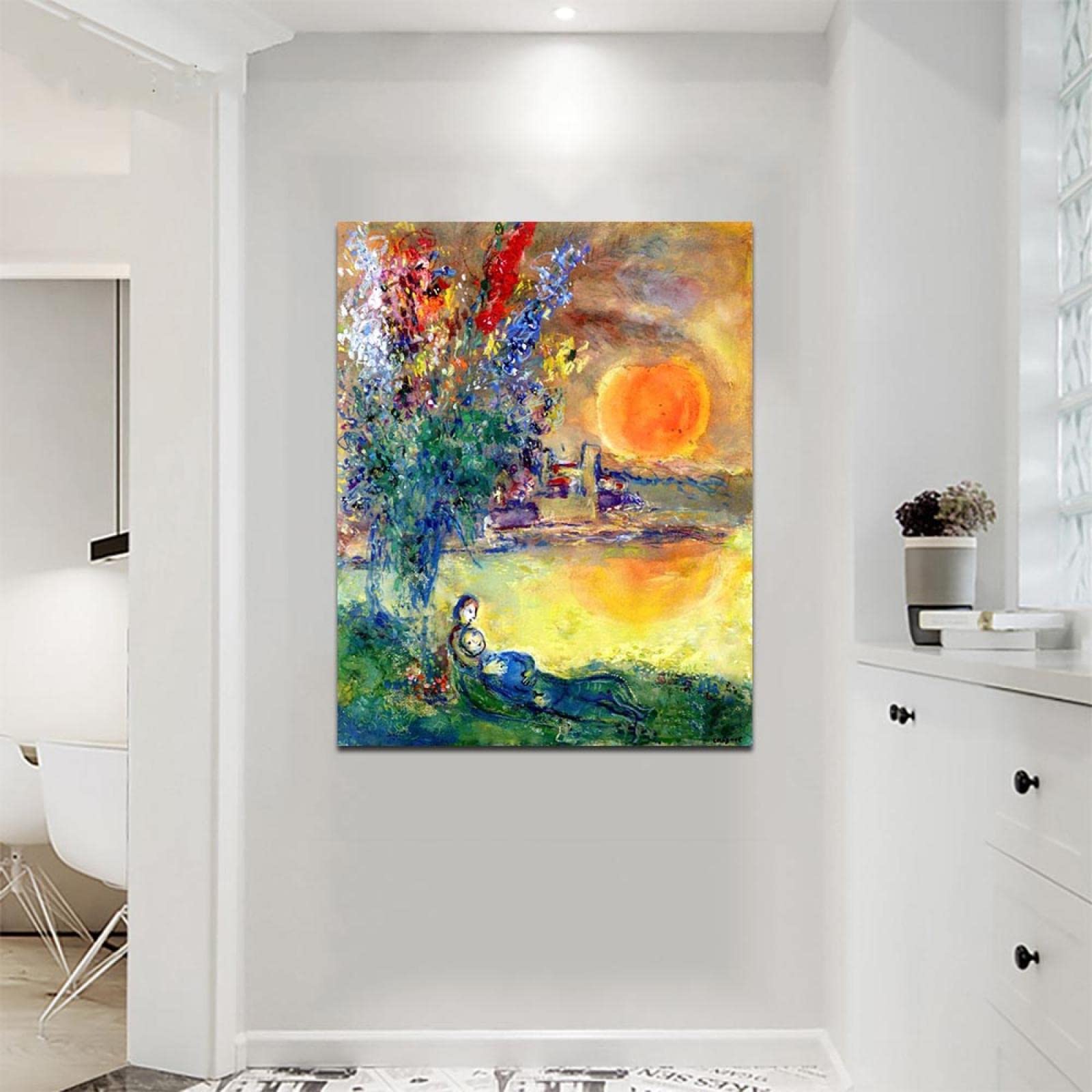 Amazon.co.jp: 抽象有名な絵画。Marc Chagall：アンティーブ岬の赤い月