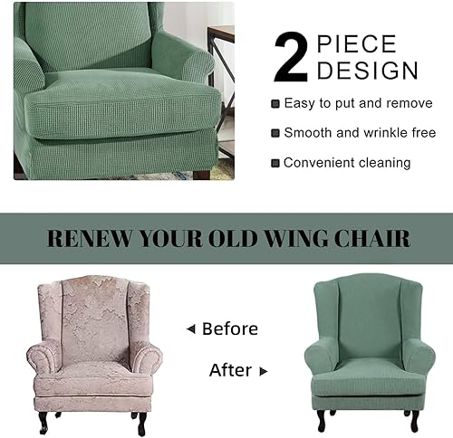 Miniatura 6 de Fundas para silla de ala, 2 piezas, elásticas, de elastano, con respaldo de ala, fundas protectoras para sofá, lavables, para sala de estar y