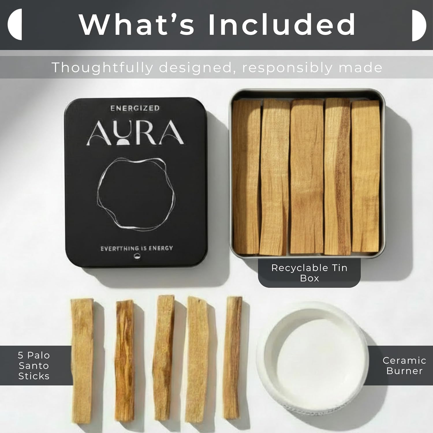 5 Palo Santo Sticks with White Holder (White)