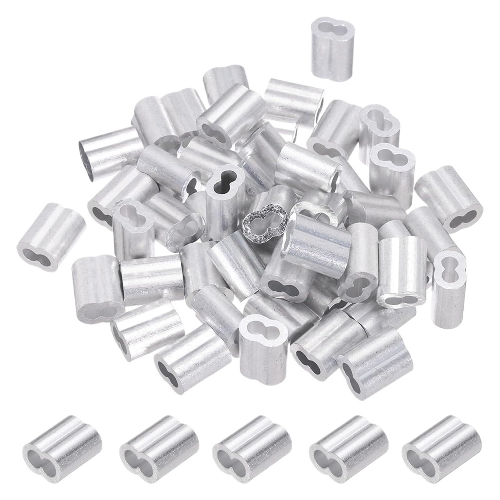 Manicotti a crimpare in alluminio a doppio foro, Ghiere for cavi in ​​alluminio a doppio foro, argento, misure multiple, confezione da 370 pezzi(M2)