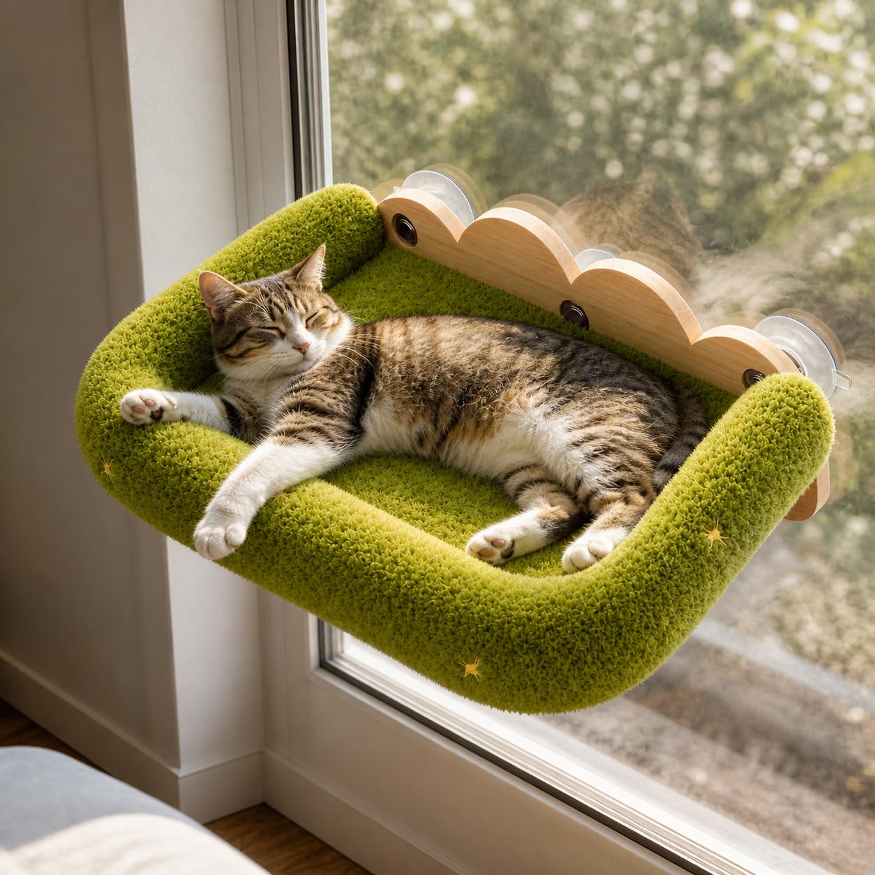 Amaca per Gatti da Finestra in Legno | Fissaggio con ventose, Lettino confortevole, Vigilanza ambiente, Per gatti esploratori