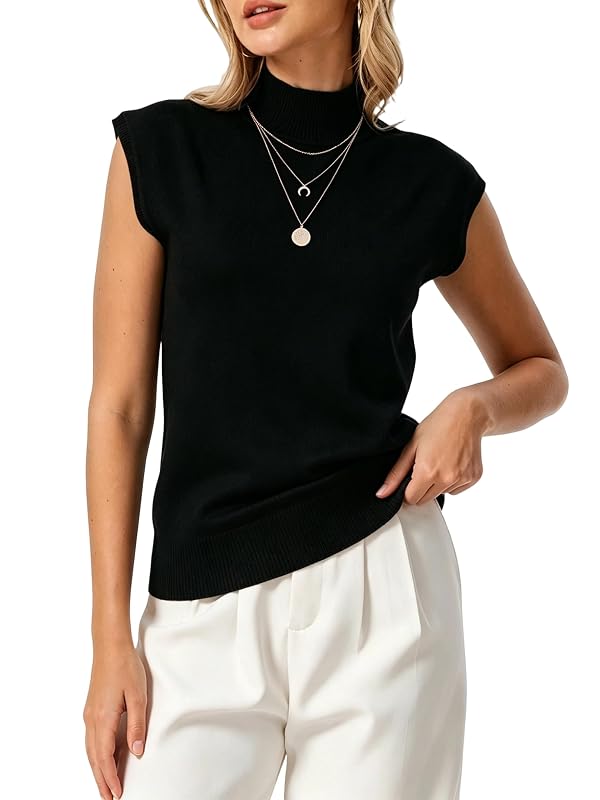 INKOFF Sleeveless Mock Turtleneck Tops Women Turtle Neck Sweater Vest Business Casual High Neck Tank Black M by INKOFF - Used condition - US$13.60