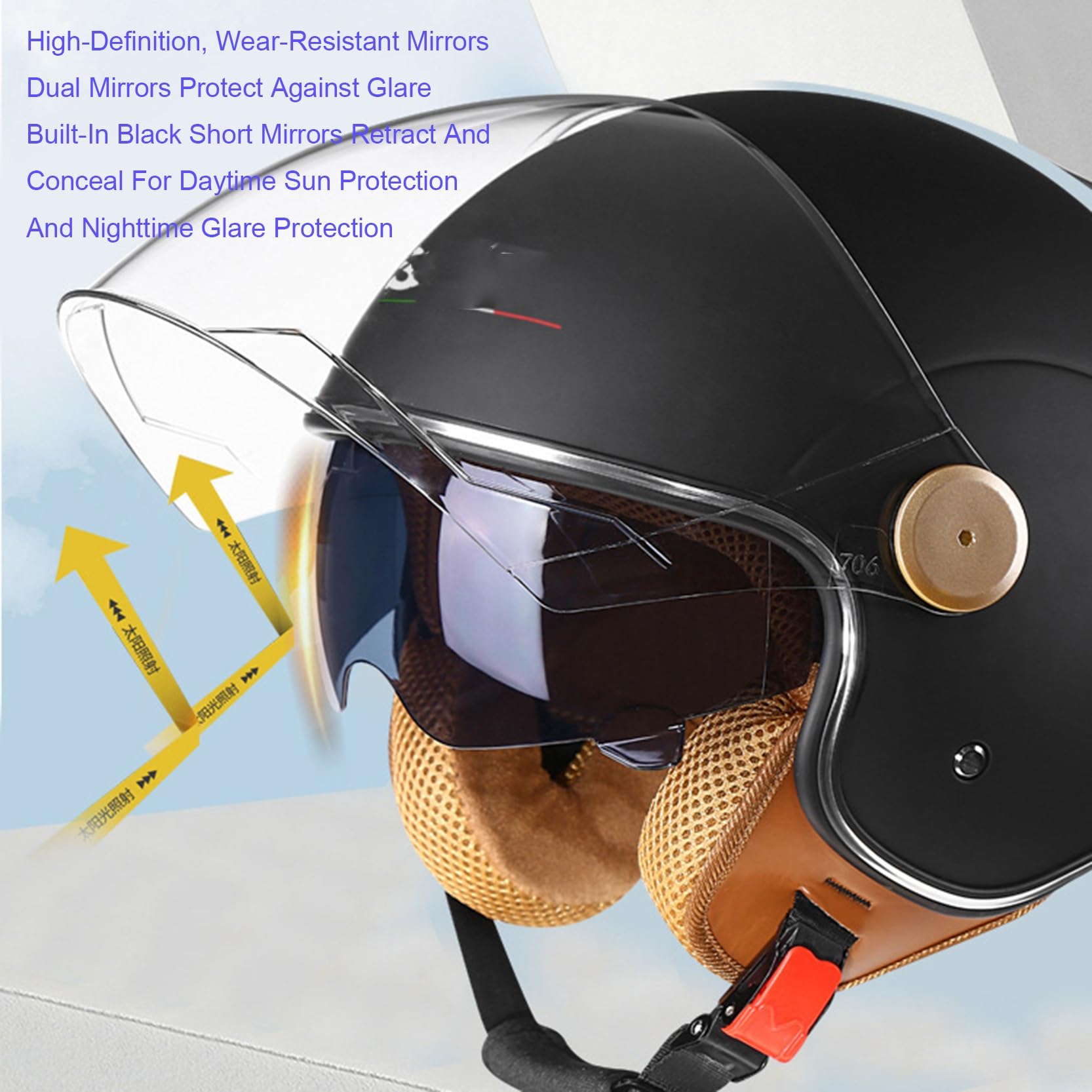 Casco da moto jet con doppia visiera, casco jet retrò, mezzo casco omologato ECE/DOT, lente lunga, for uomo e donna, scooter, cruiser, scooter
