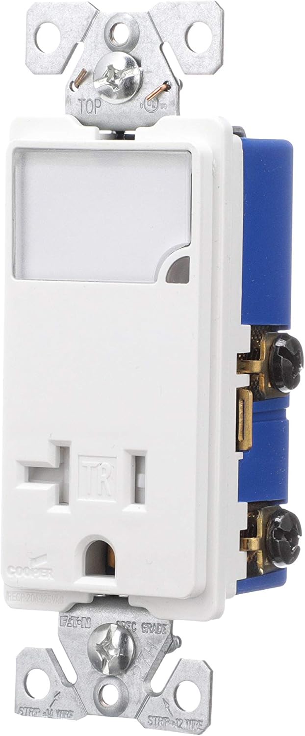 TOP оƒƒERS Eaton TR7735W 3-Wire Receptacle Combo Nightlight with Tamper Resistant 2-Pole, White