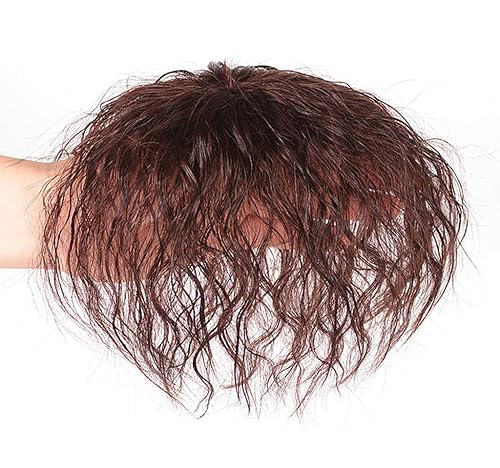 Mini pieza de cabello humano rizado para cubrir cabello gris, con cierre de peluca, 2 x 3.5 pulgadas, color marrón oscuro