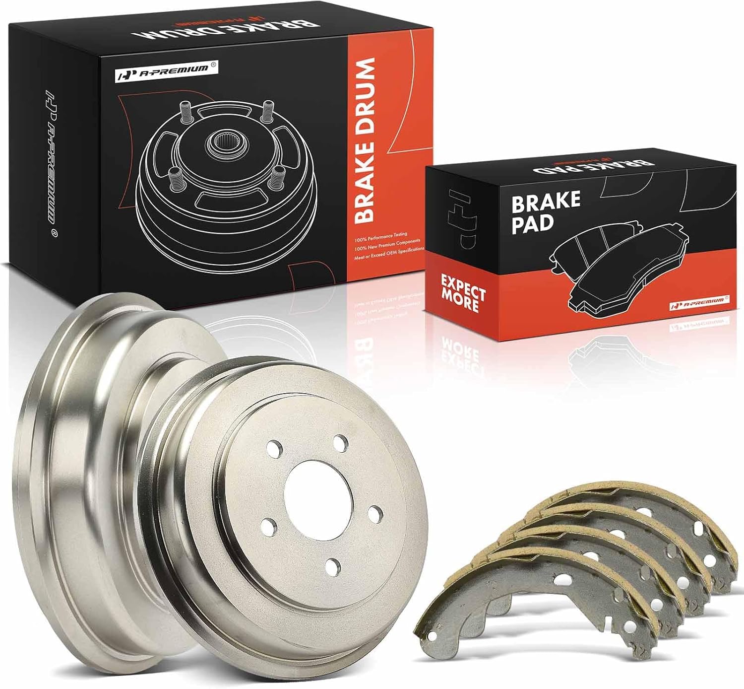 A-Premium 10.68 inch (271.2mm) Rear Brake Drums + Ceramic Shoes Set Compatible with Select Chevrolet Models - Malibu 2004 2005 2006 2007, 6-PC Set