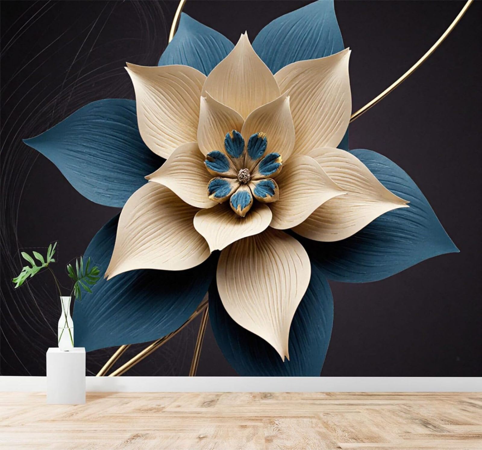XLMING Minimalist Blue Beige Flowers Art Elegant Petals 3D Wallpaper Silky Texture Home Study Office Grey Dining Room Sofa Bedroom Living Room TV Backdrop-150cm×105cm