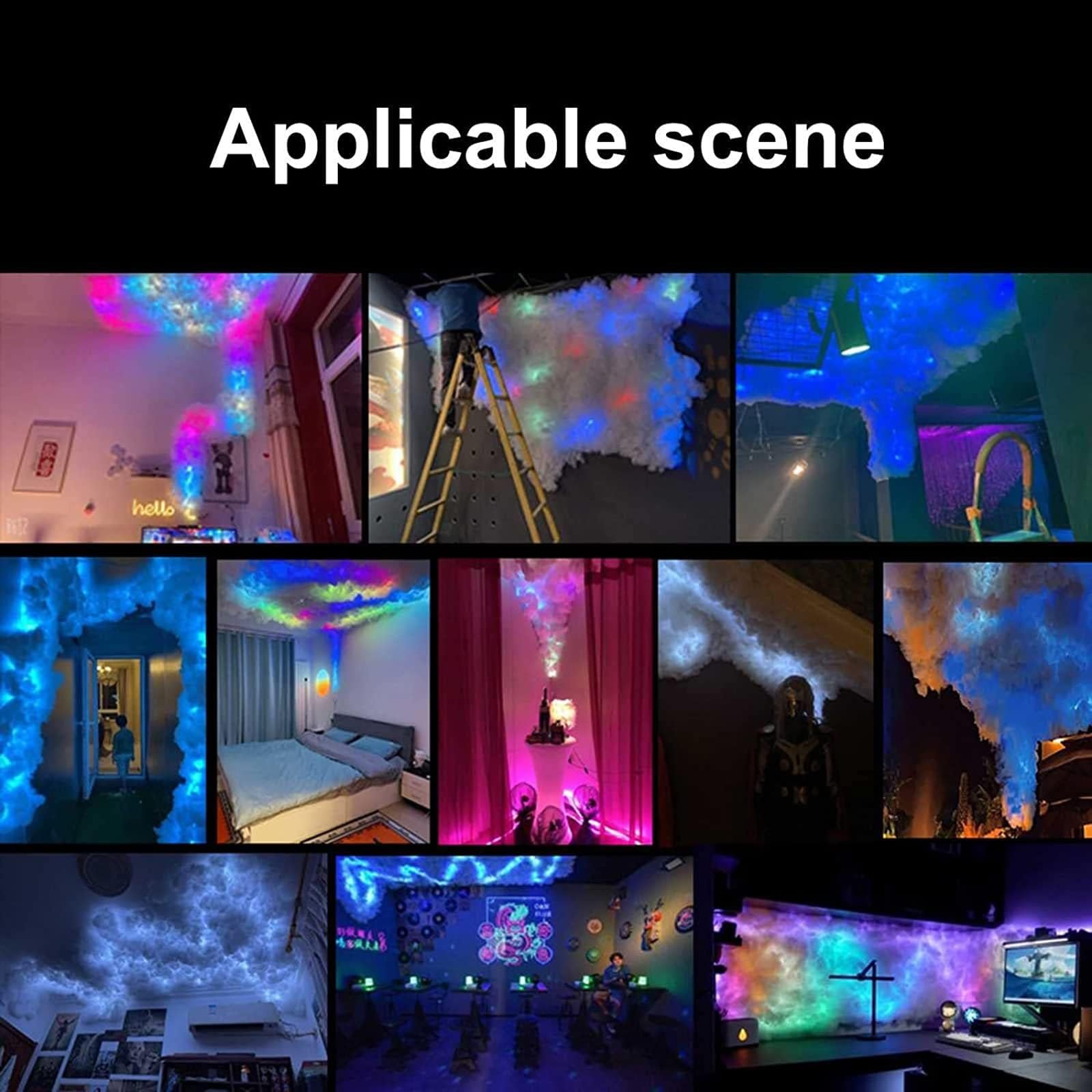 Lámpara de Nube de Trueno RGB, luz de Nube 3D Gigante, luz de atmósfera Creativa de Bricolaje de Halloween con Tira de luz LED y decoración de algodón para el hogar, Salas de Juegos (10m)