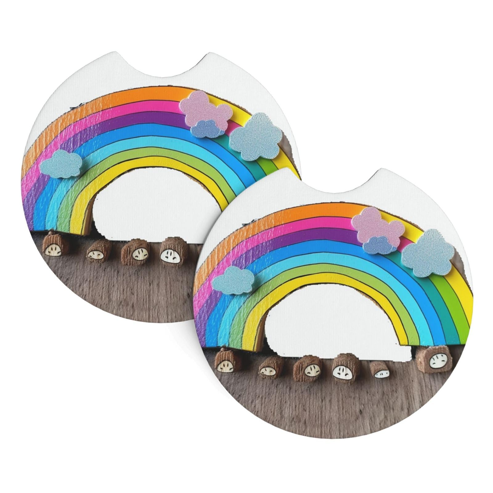2 Pack Car Coaster for Cup Holders Small Rainbow Car Cup Coaster 2.7" Neoprene Non-Slip Automotive Cup Mat Universal Auto Car Interior Accessories for Women Men Cup Pad