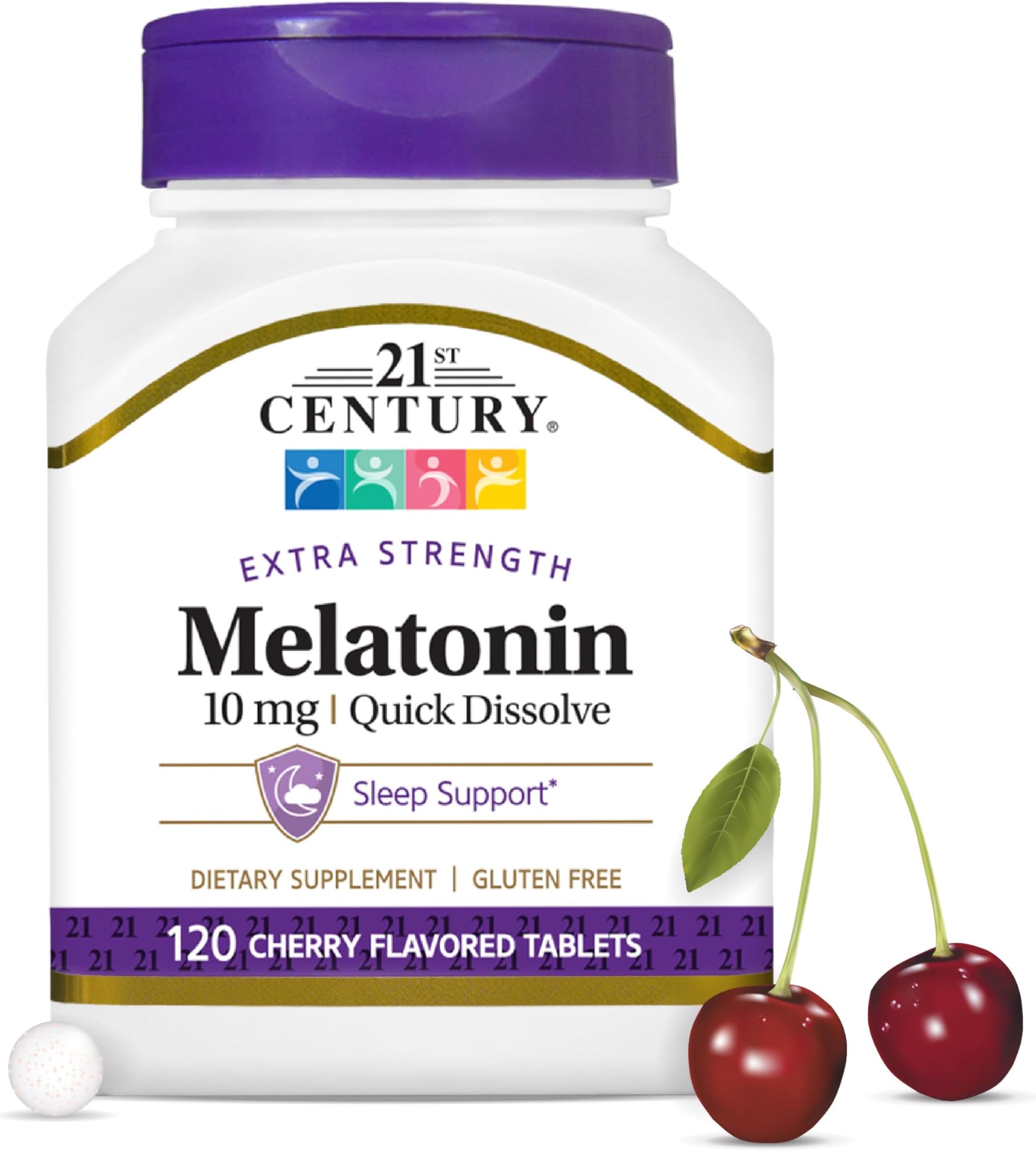 21st Century Melatonin 10mg Extra Strength, 120 Count, Quick Dissolving Sleep Aid for Adults, Promotes Relaxation and Restful Sleep, Non-Habit Forming, Gluten-Free, Cherry Flavor