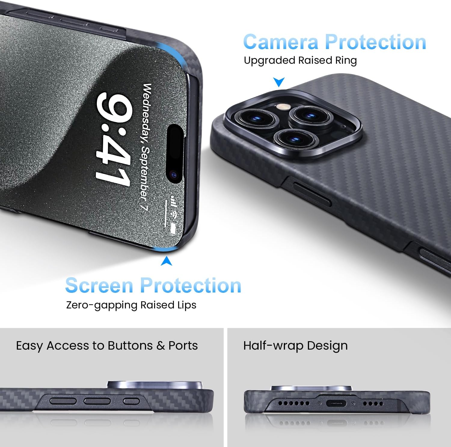 Aramid Fiber for iPhone 16 Pro Case,Compatible with Magnet,Slim & Light Case for iPhone 16 Pro, Touch Feeling, Black/Grey(Twill) - Image 3