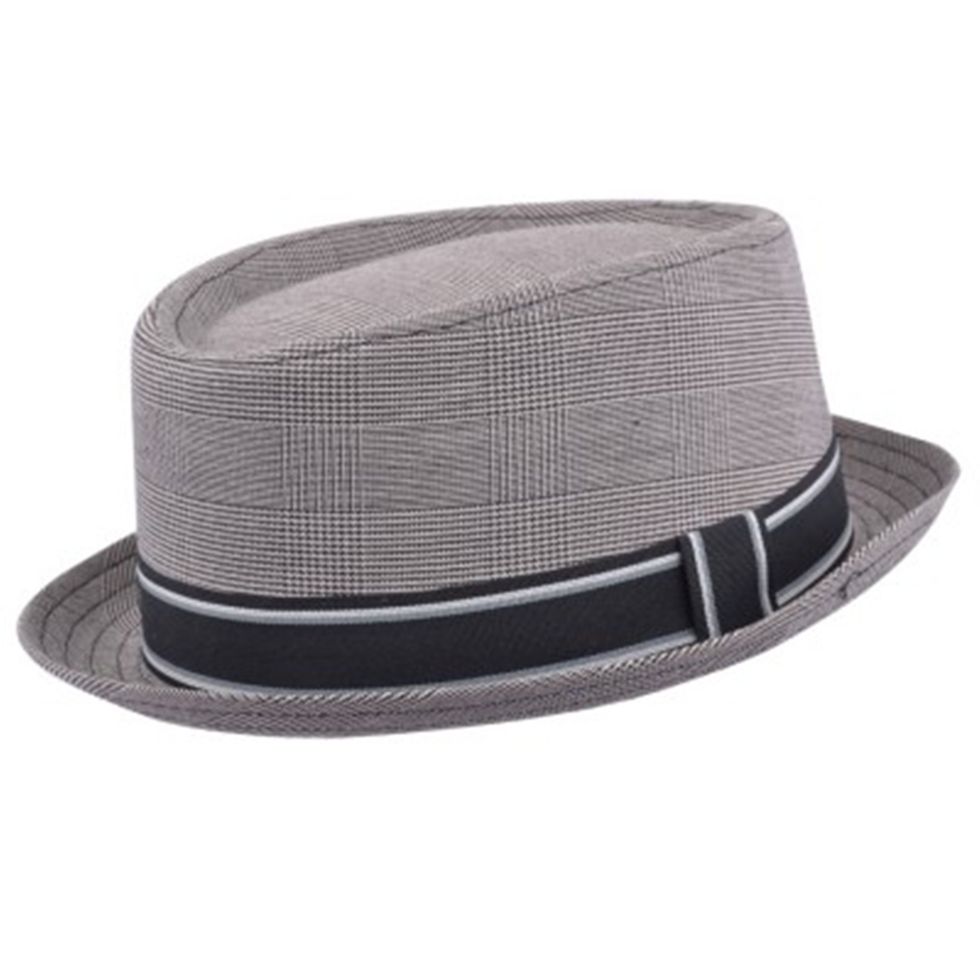 MAZUnisex Cotton Blend Pork Pie Hat with Stripey Band (M/L(59CM), Light Grey)