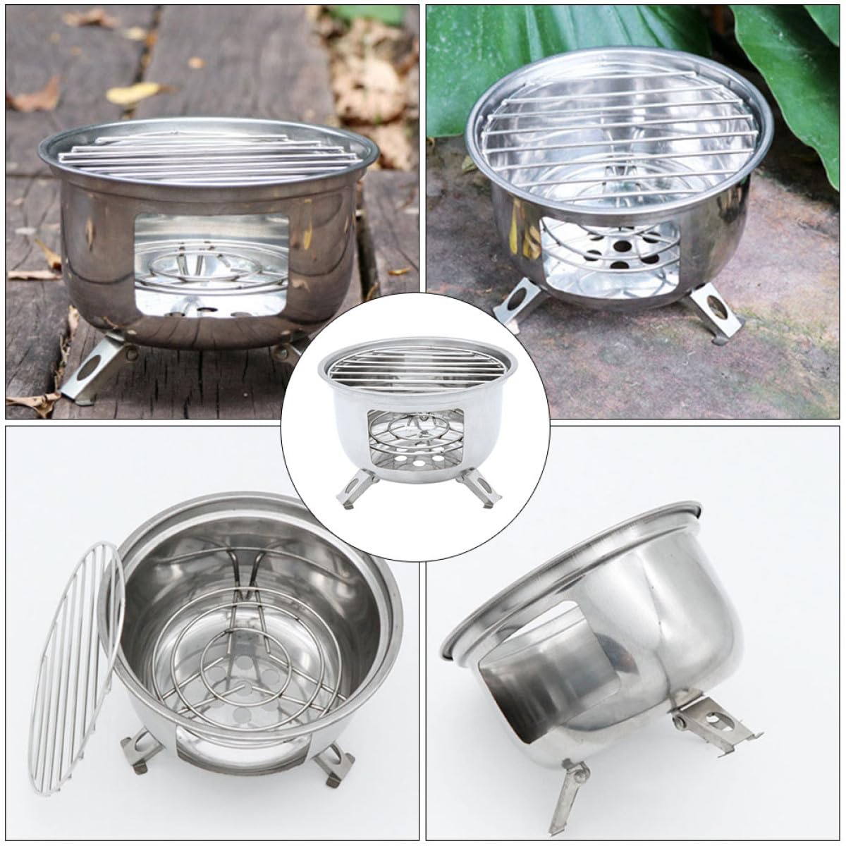 Przenośny mini grill ze stali nierdzewnej ze stojakiem na statyw kompaktowa kuchenka kempingowa do grilla na świeżym powietrzu akcesoria turystyczne lekka przenośna kuchenka do grilla