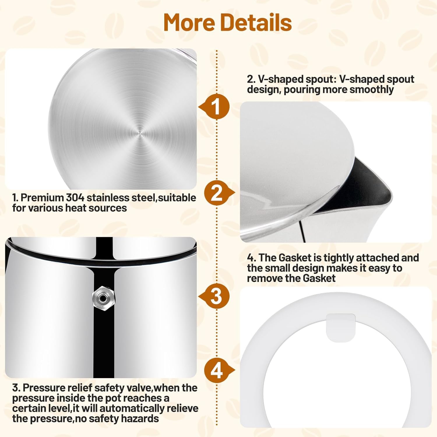 Small Espresso Pots Coffee Brewer Pots Portable Espresso Maker Tool Stovetop Maker Easy to Stainless Steels Coffee Brewer Pot Easy to