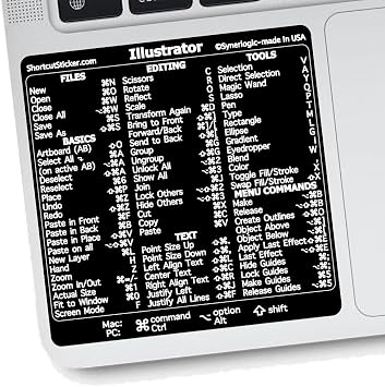 Synerlogic for Adobe Illustrator Quick Reference Keyboard Shortcut Sticker for Any MacBook or Windows PC Black