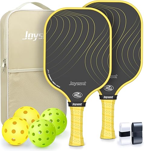 Miniatura 9 de Juego de raquetas de pickleball aprobadas por USAPA de fibra de carbono con bolas para interiores y exteriores, raquetas ligeras y núcleo de panal