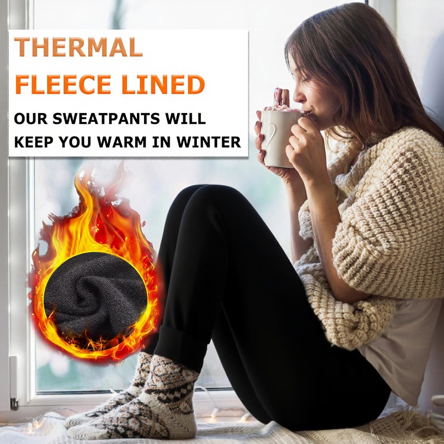 NEW YOUNG 3 Pack Fleece Lined Sweatpants for Women-Womens Joggers Pants with Pockets Workout Yoga Pants - Image 4