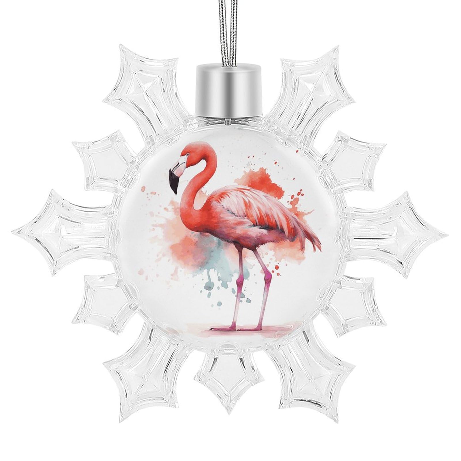 Snowflake Christmas Tree Ornaments,Watercolor Flamingo Printed Snowflake Pendants Xmas Trees Hanging Ornaments for Christmas Tree Home Decoration