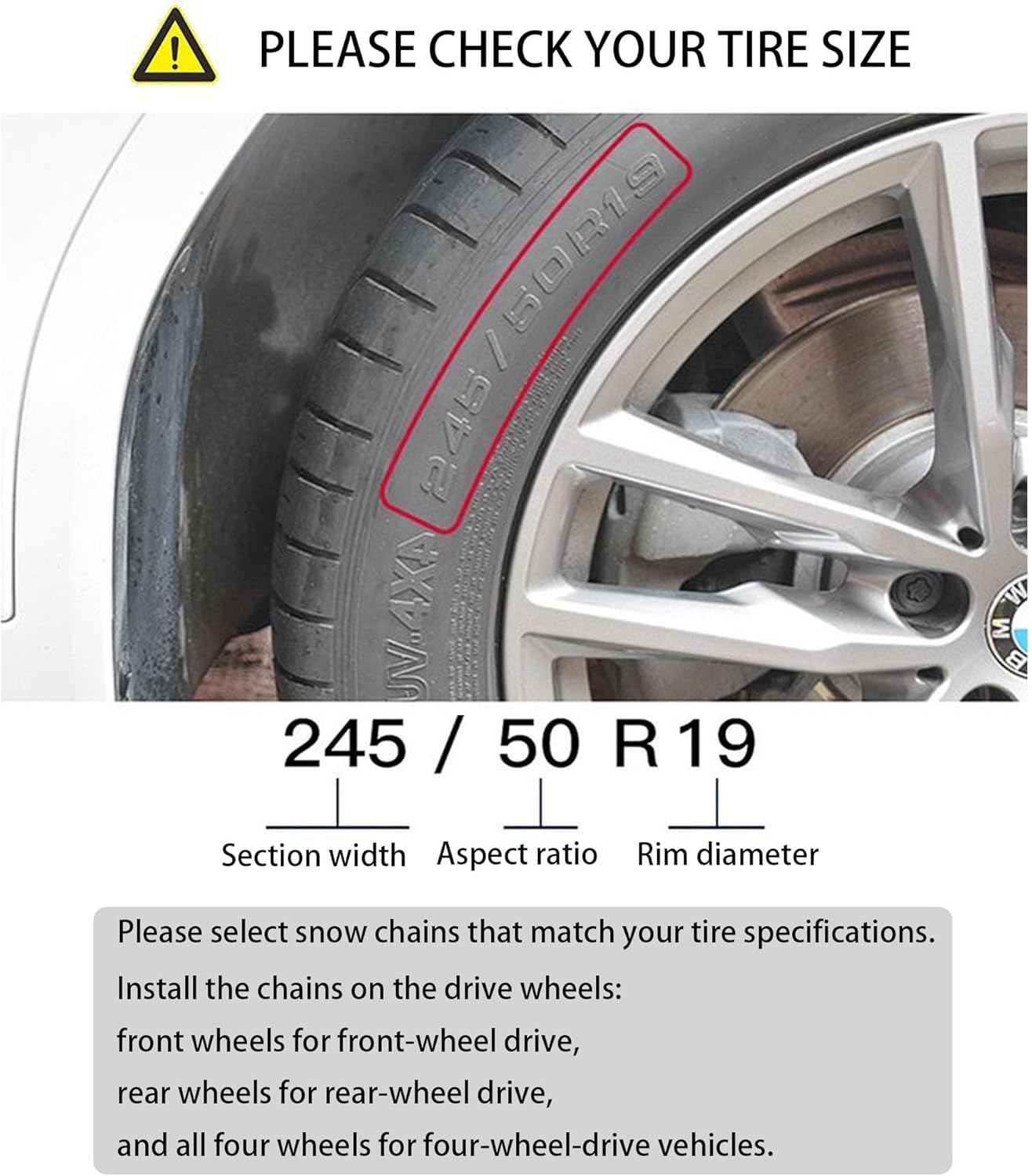 Snow Chains, Thickened and Wear-Resistant High Carbon Steel Anti Slip Tire Chain for Light Truck, Pickups, and SUVs, Qick Easy Installation Tire Traction Chain, Set of 2 (245)