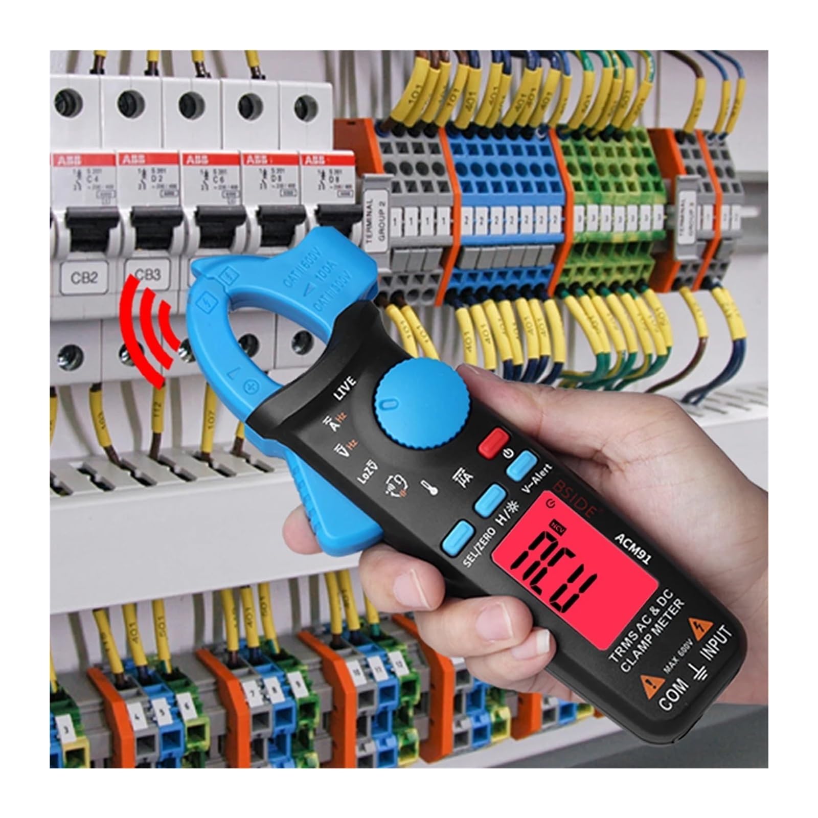 Digital Clamp Meter Current Professional AC/DC Auto Car Repair TRMS Multimeter Live Check NCV Capacitor Election Tester(ACM91(Black))