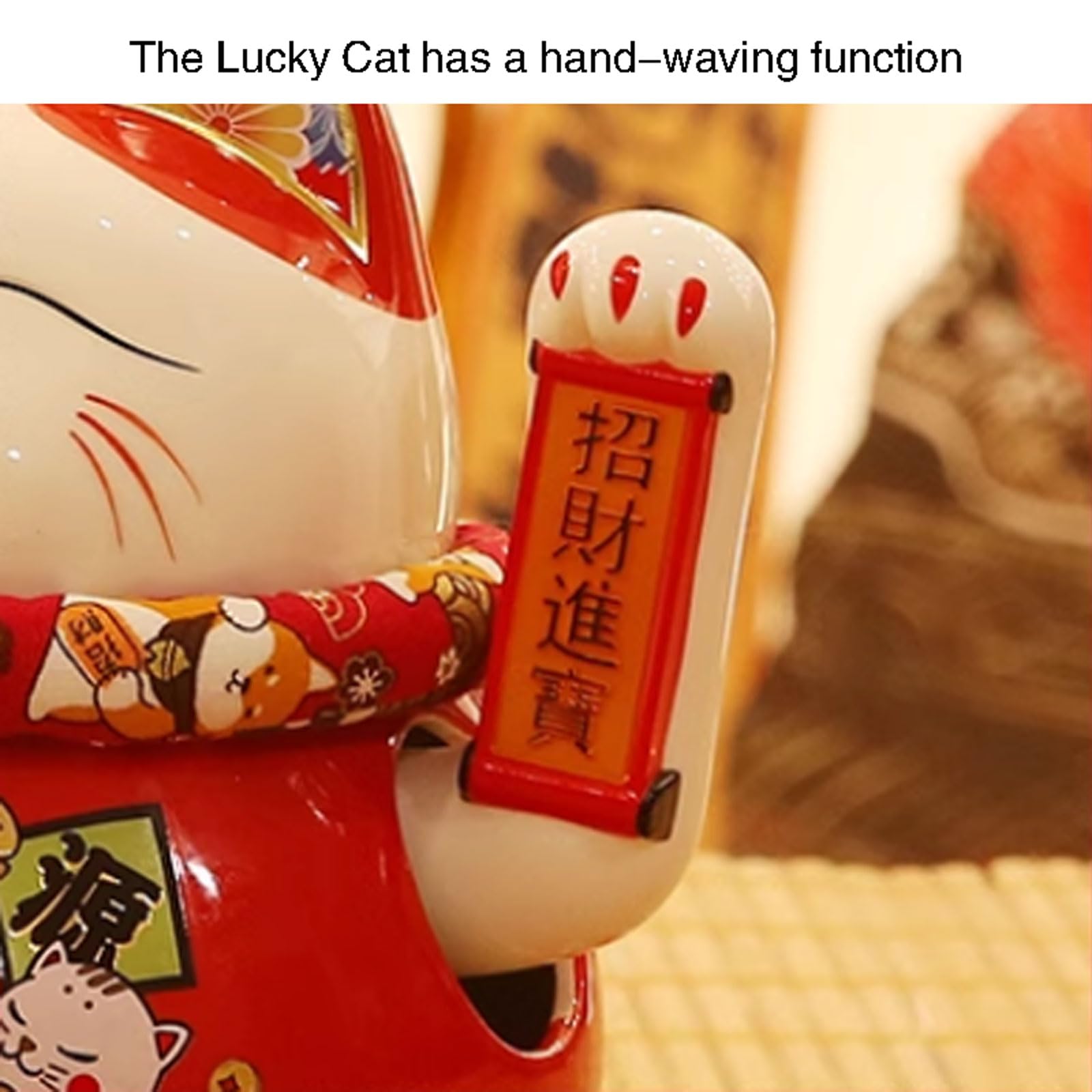 Maneki Neko Gatto Portafortuna Cinese - Batteria, Zampa Mobile, Oro, 16 Cm, Per Successo E Ricchezza - Foto 10