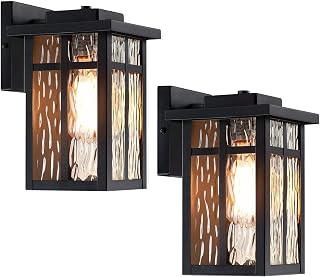 Outdoor Wall Light Fixtures, Waterproof Porch Lights Wall Lanterns, Exterior Modern Matte Black Wall Mount Lighting, Anti-Rust E26 Socket Wall Scones for Front Door Garage, 2 Pack