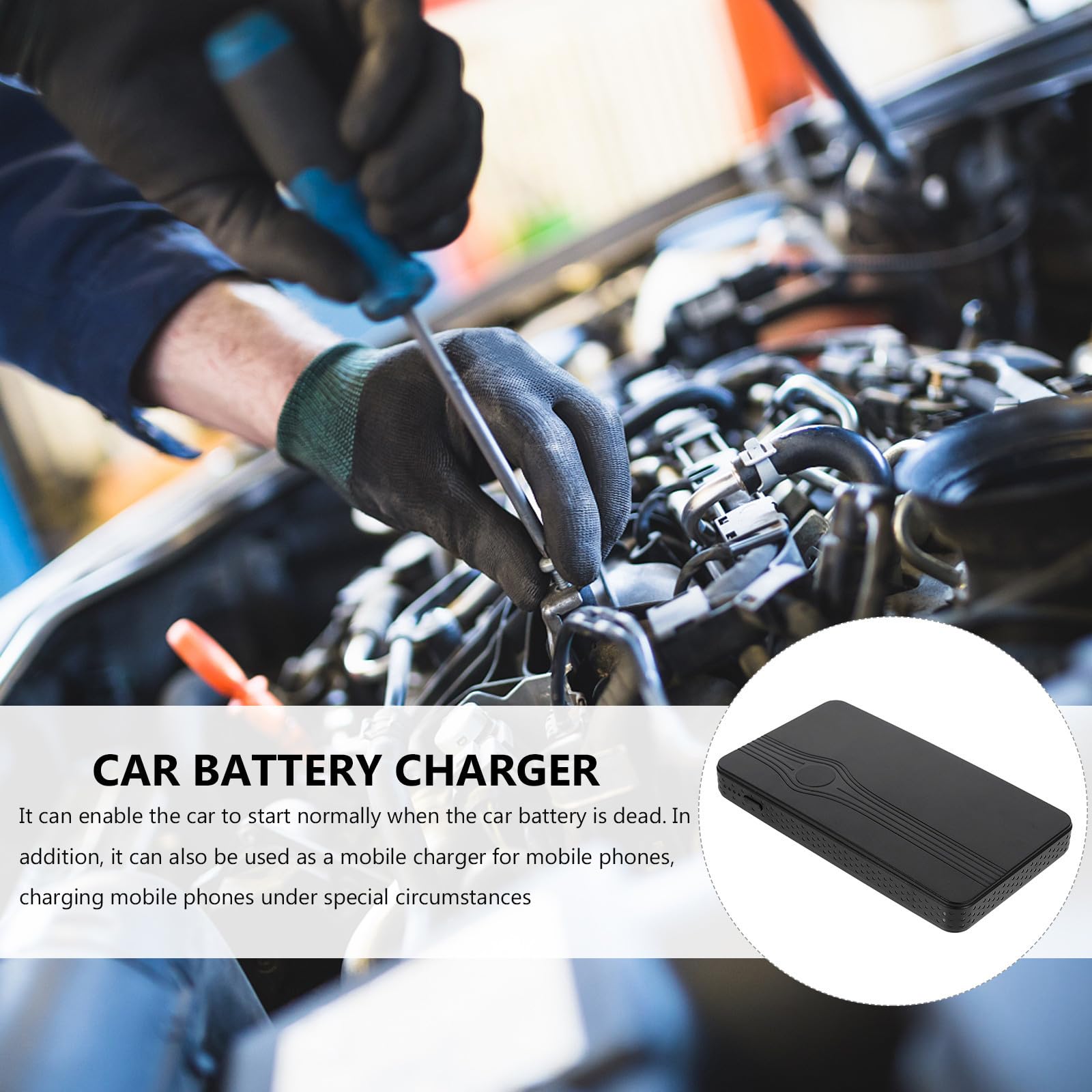 1 juego de cargador de batería portátil para coche con banco de energía USB, compacto, ligero, paquete de refuerzo de batería automático para vehículos, smartphones, tabletas, cámaras
