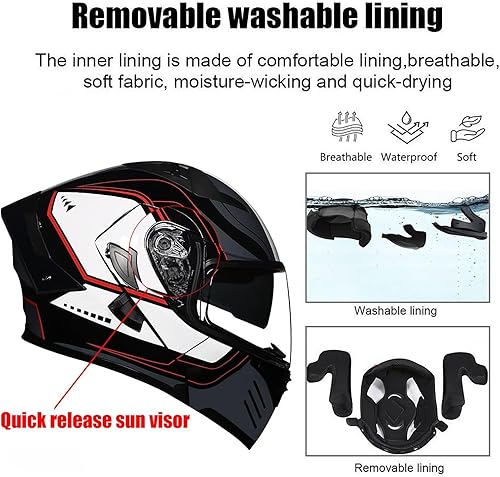 Miniatura 5 de Casco modular de motocicleta Bluetooth aprobado por DOT con doble visera, sistema de ventilación ABS Shell  ligero 3.6 lbs, forro extraíble para