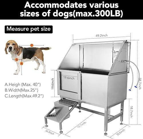 Miniatura 2 de Towallmark Bañera de aseo para perros, estación de lavado de mascotas de 50 pulgadas de largo, bañera profesional de acero inoxidable para mascotas