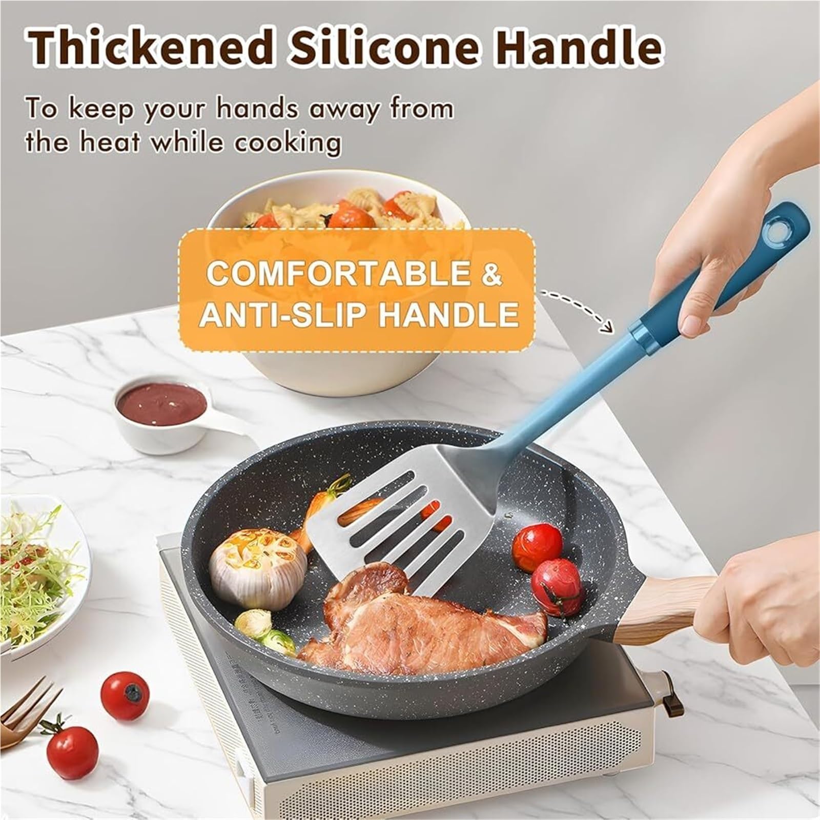 2 Stück Edelstahlspatel, Metallspatel, Schlitzwender Für Die Küche | Hochleistungsspatel for den Küchengebrauch, hochhitzebeständiges Kochen(Color 1)